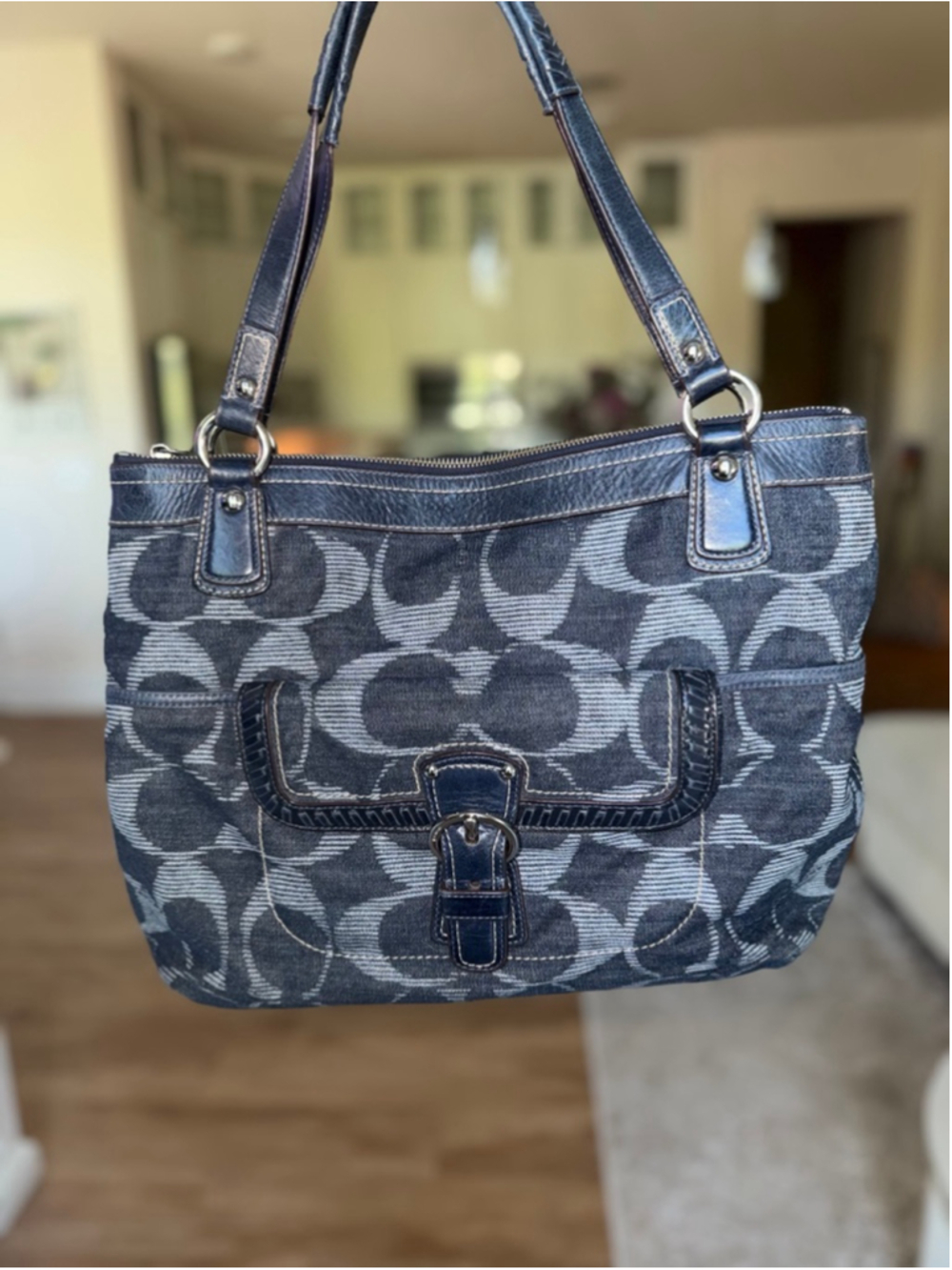 Women's Authentic Coach Denim Poppy Tote Bag in Blue, One Size